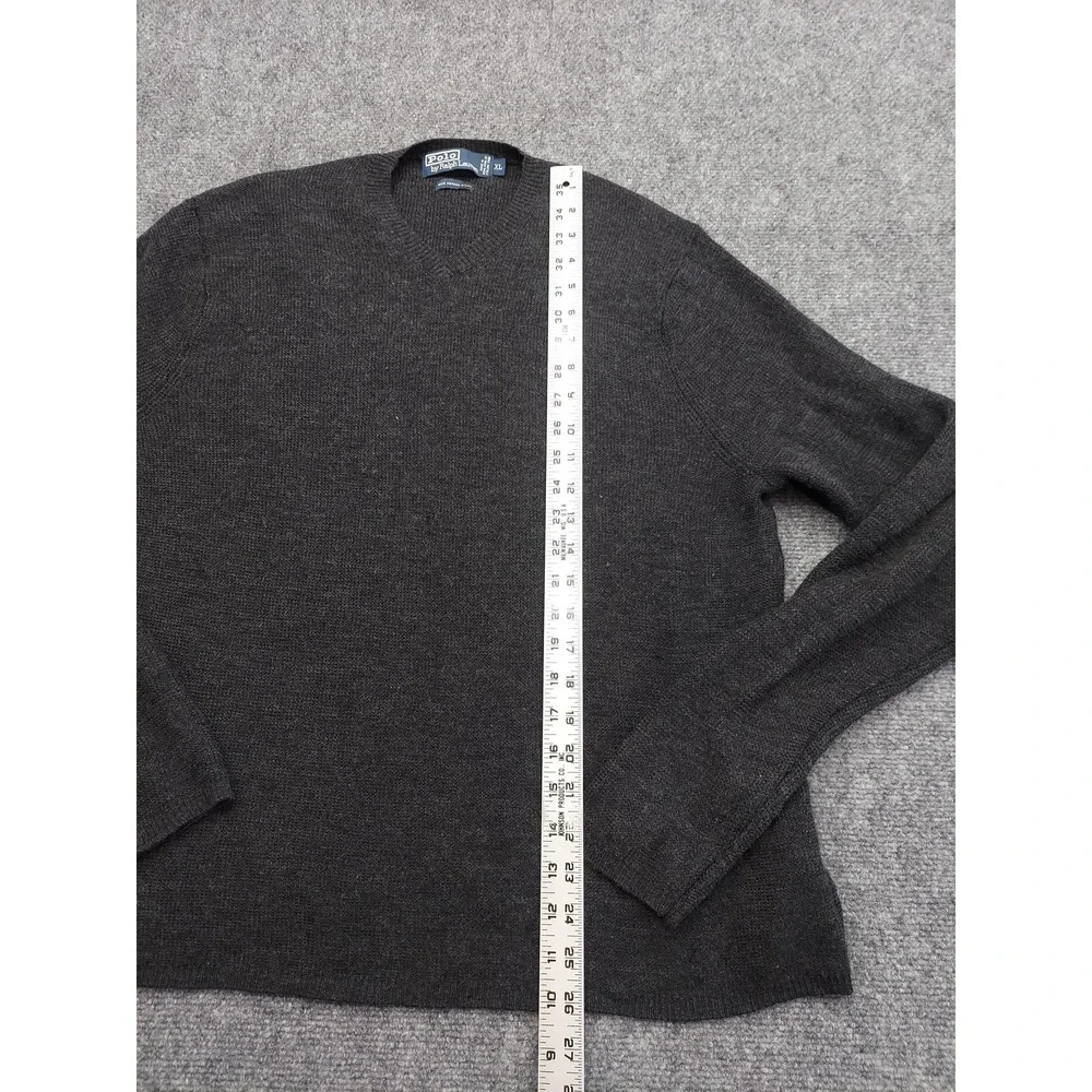 Polo Ralph Lauren Sweater‎ Mens XL Gray 100% Merino Wool V Neck Pullover Knit